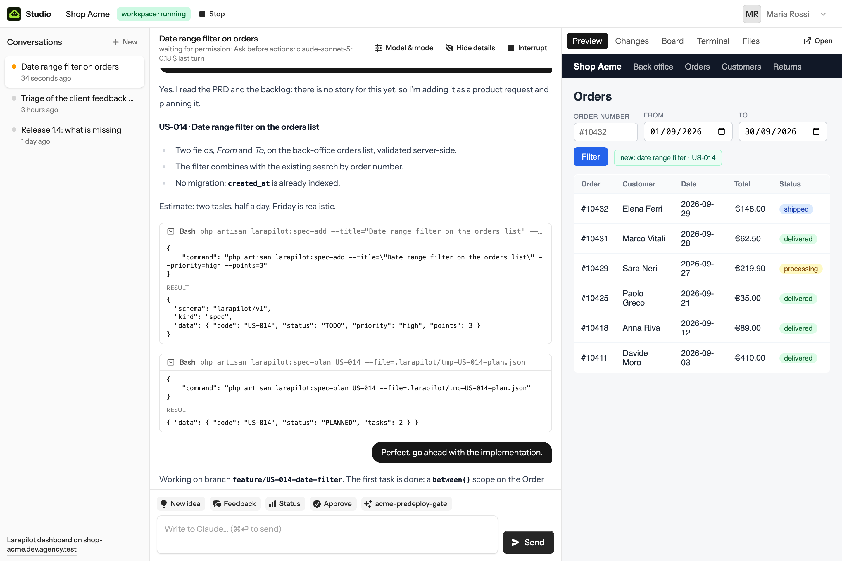 The chat with Details on: every command and its result expanded
